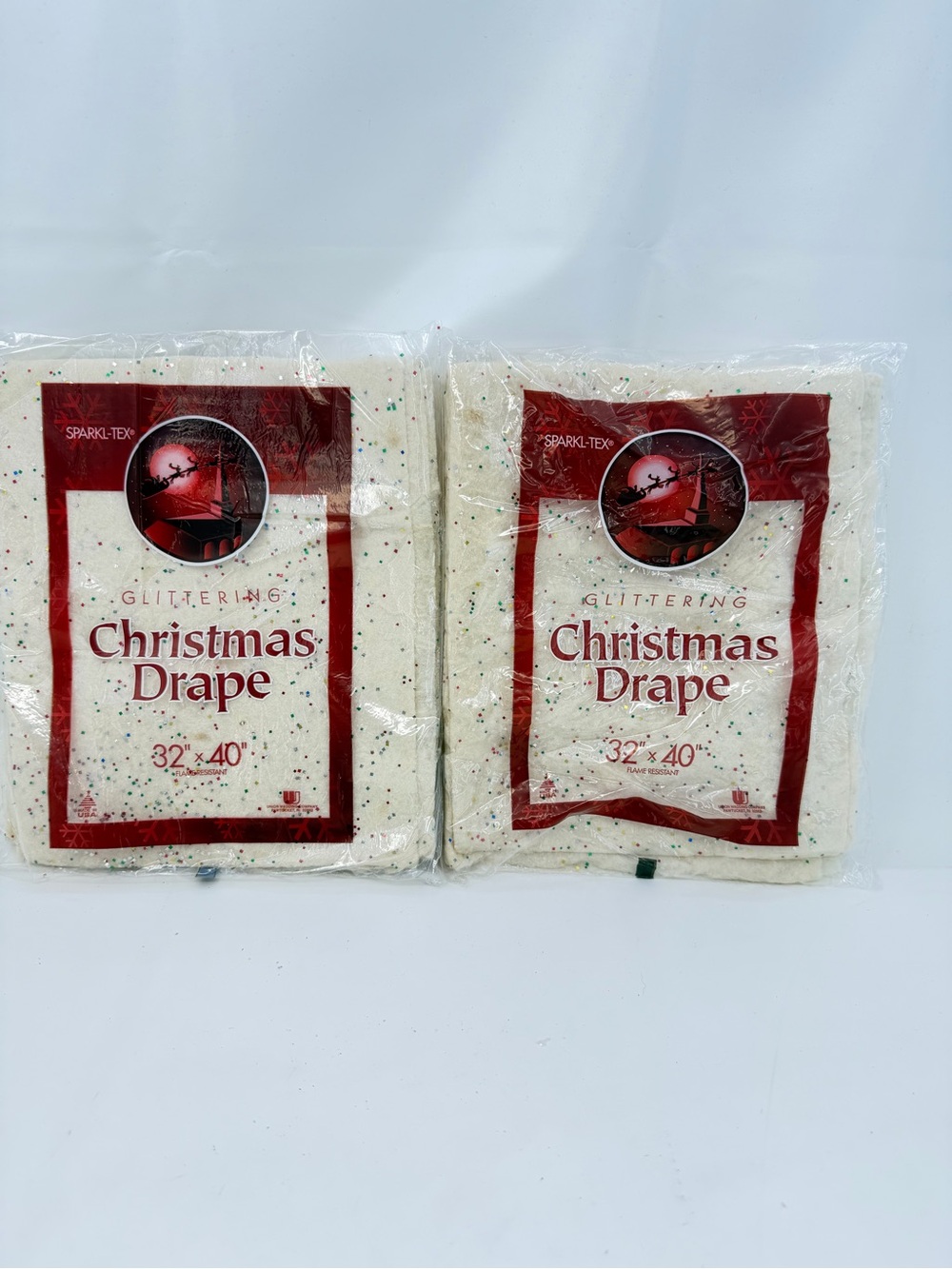 Two New Vintage Sparkl Tex Glitter Christmas Drape Glittering Snow Tree Table
